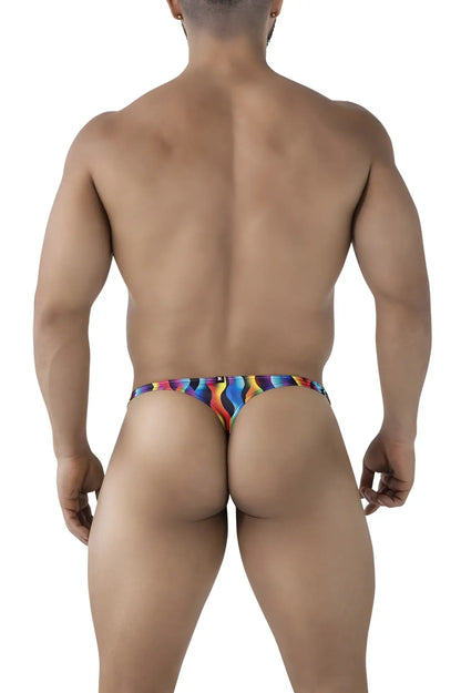 Xtremen 91247 printed thongs color waves rainbow patterned thong with snug fit and elastic waistband showing back side