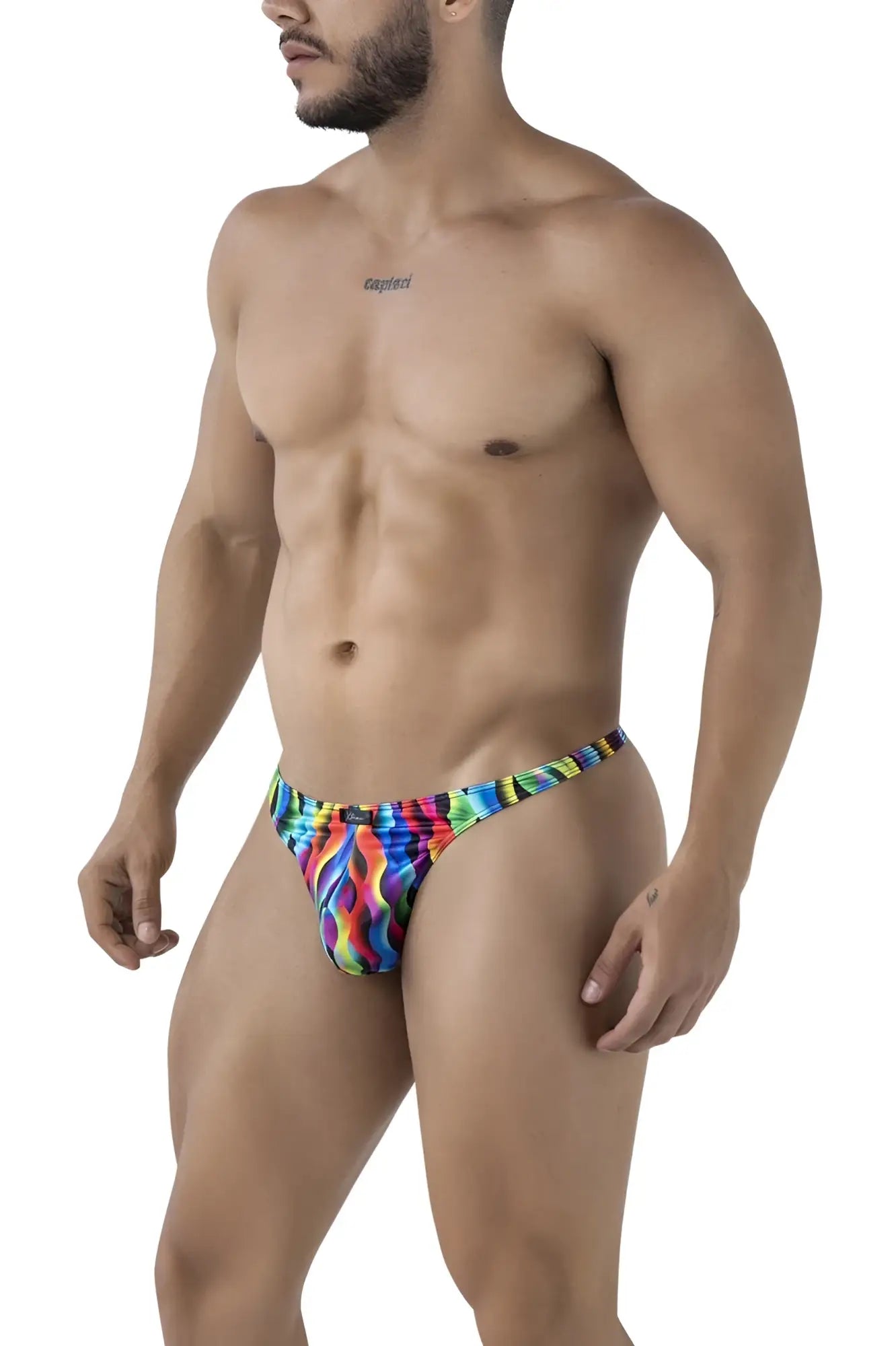 Xtremen 91247 printed thongs color waves vibrant rainbow flame-patterned men’s briefs with snug form-fitting design
