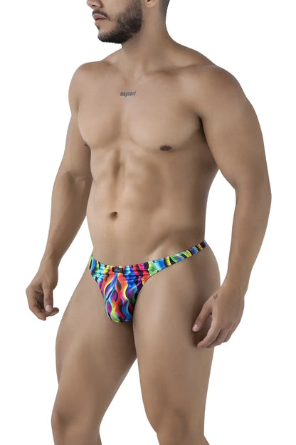 Xtremen 91247 printed thongs color waves vibrant rainbow flame-patterned men’s briefs with snug form-fitting design