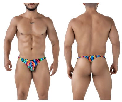 Xtremen 91247 printed thongs color waves vibrant rainbow flame patterned men’s thong in stretchy fabric back side