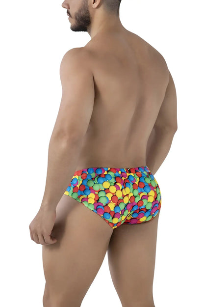 Xtremen 91248 printed briefs color bubbles swim trunks with rainbow circular patterns for vibrant swimwear style