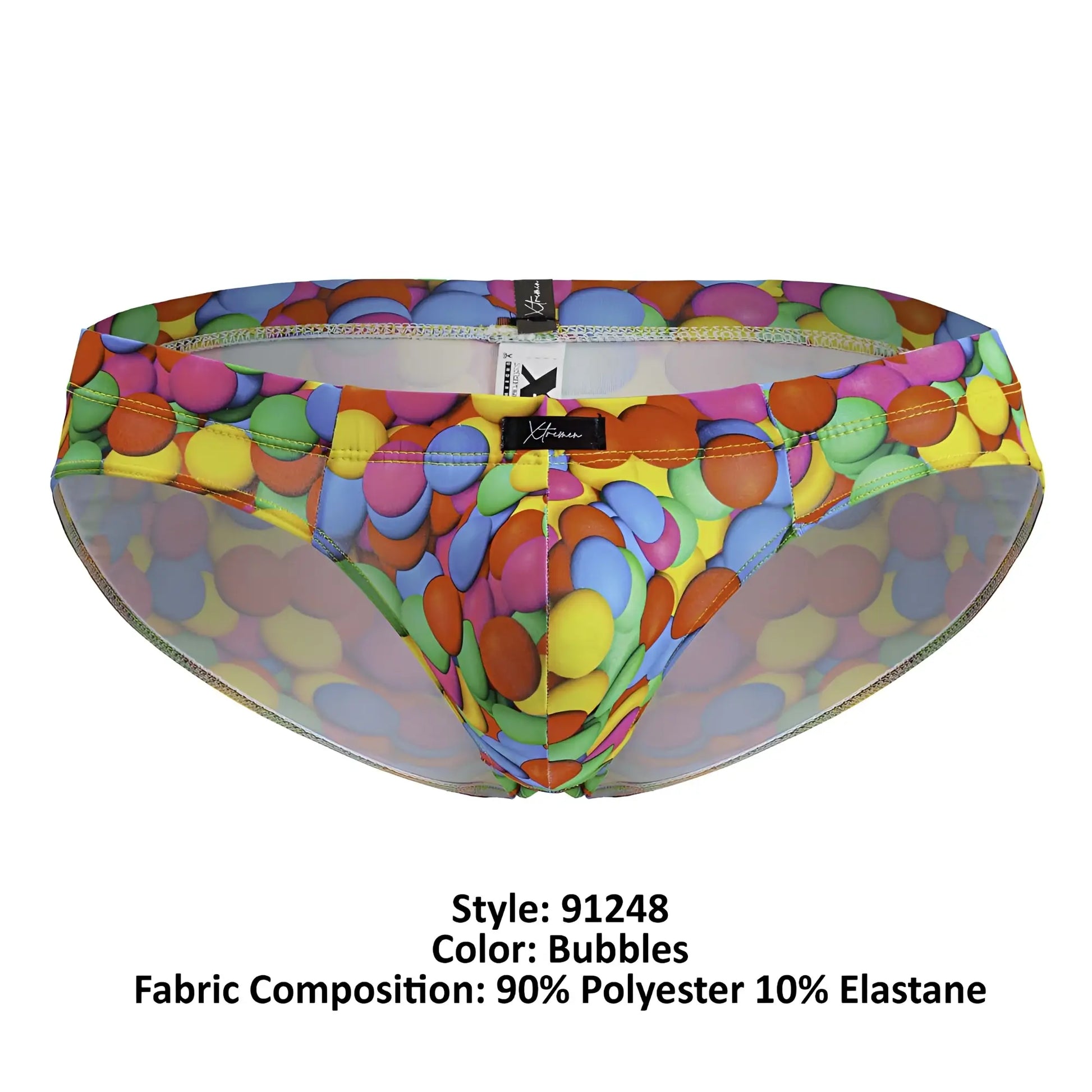 Xtremen 91248 printed briefs in vibrant multicolored bubble pattern made of stretchy polyester elastane blend