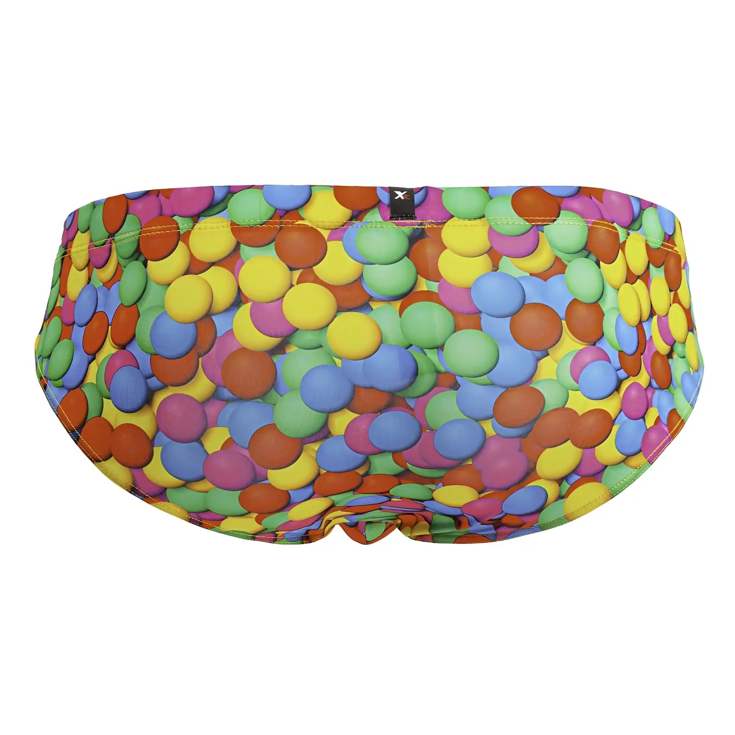 Xtremen 91248 printed briefs color bubbles with vibrant multicolored candy patterned swim trunks in yellow green blue pink orange