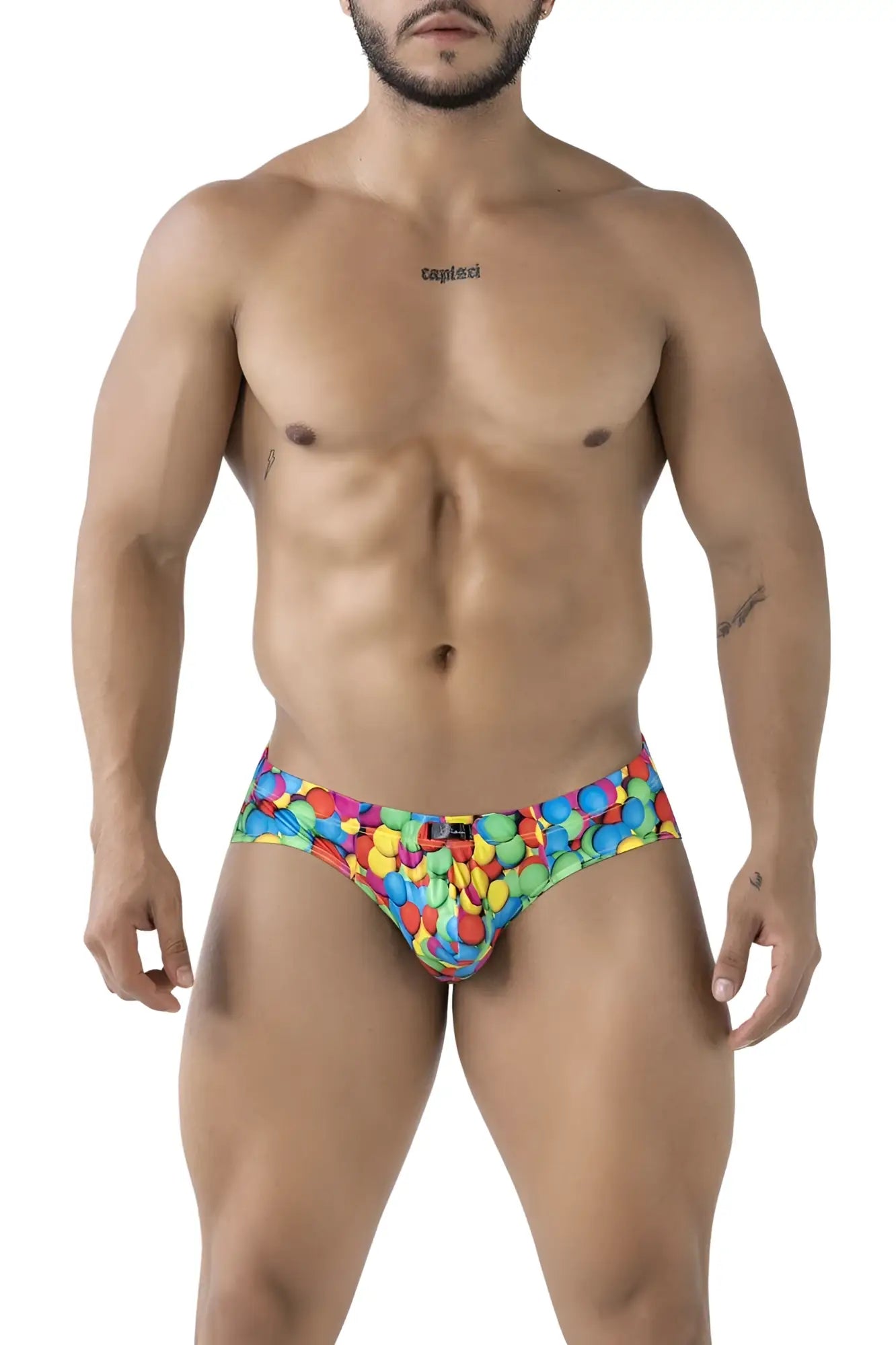 Xtremen 91248 printed briefs in vibrant rainbow colors with glossy candy-themed bubbles for playful everyday wear