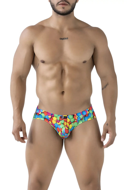 Xtremen 91248 printed briefs in vibrant rainbow colors with glossy candy-themed bubbles for playful everyday wear