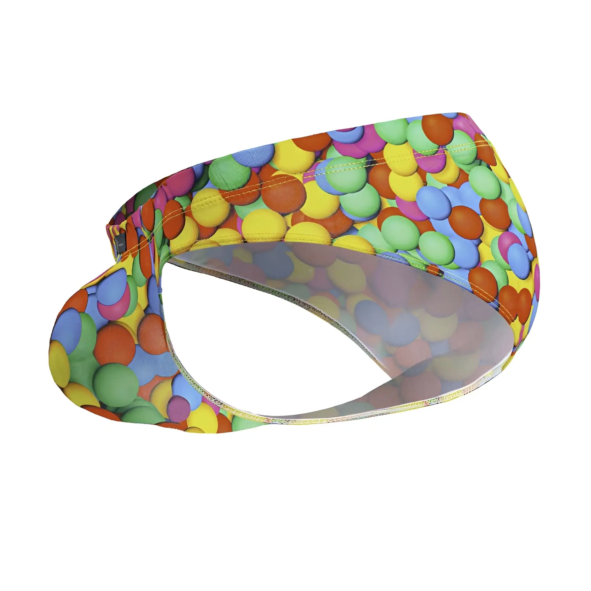 Xtremen 91248 printed briefs with a stretchy visor featuring a playful multicolored gumball pattern in vibrant colors