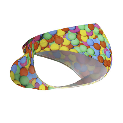 Xtremen 91248 printed briefs with a stretchy visor featuring a playful multicolored gumball pattern in vibrant colors