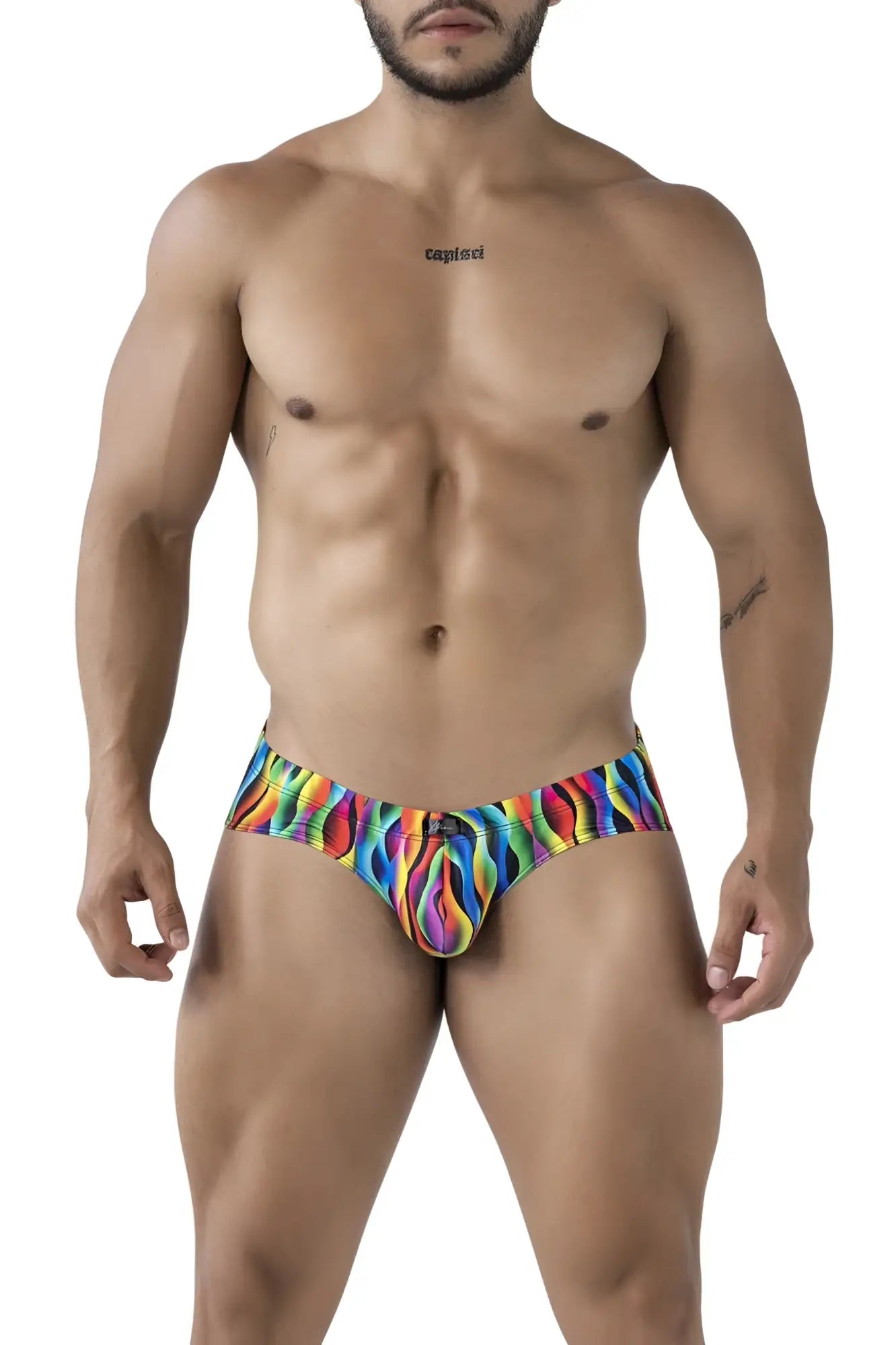 Xtremen 91248 printed briefs color waves vibrant rainbow wave patterned men’s briefs in stretchy form fitting fabric