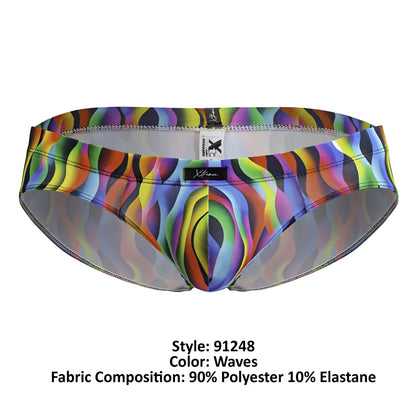 Vibrant rainbow wave-patterned xtremen 91248 printed briefs in stretchy polyester elastane blend for men