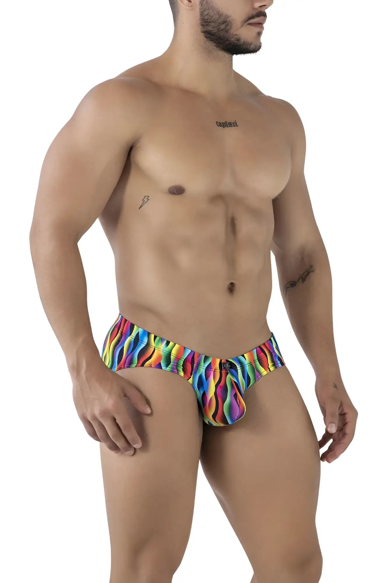 Xtremen 91248 printed briefs color waves colorful rainbow wave-patterned snug fit swim trunks for men