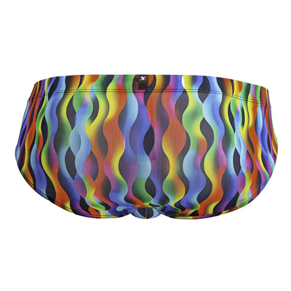 Xtremen 91248 printed briefs with vibrant rainbow wavy pattern and black elastic waistband with x brand tag