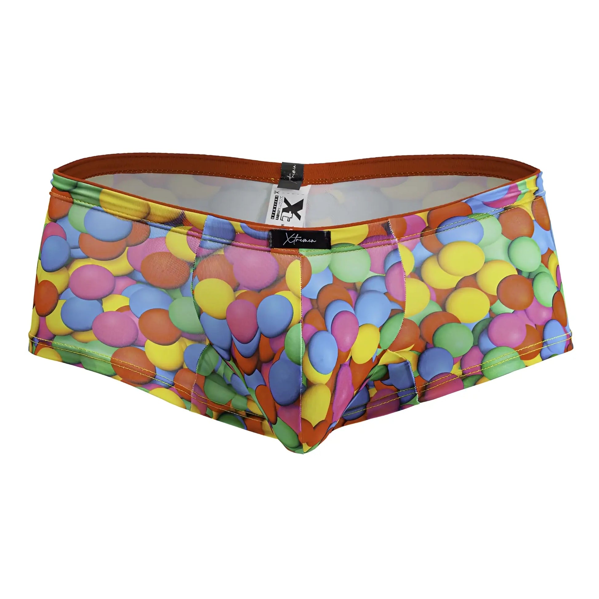 Xtremen 91249 printed trunks color bubbles colorful candy-themed men’s briefs with gumdrop pattern and orange waistband