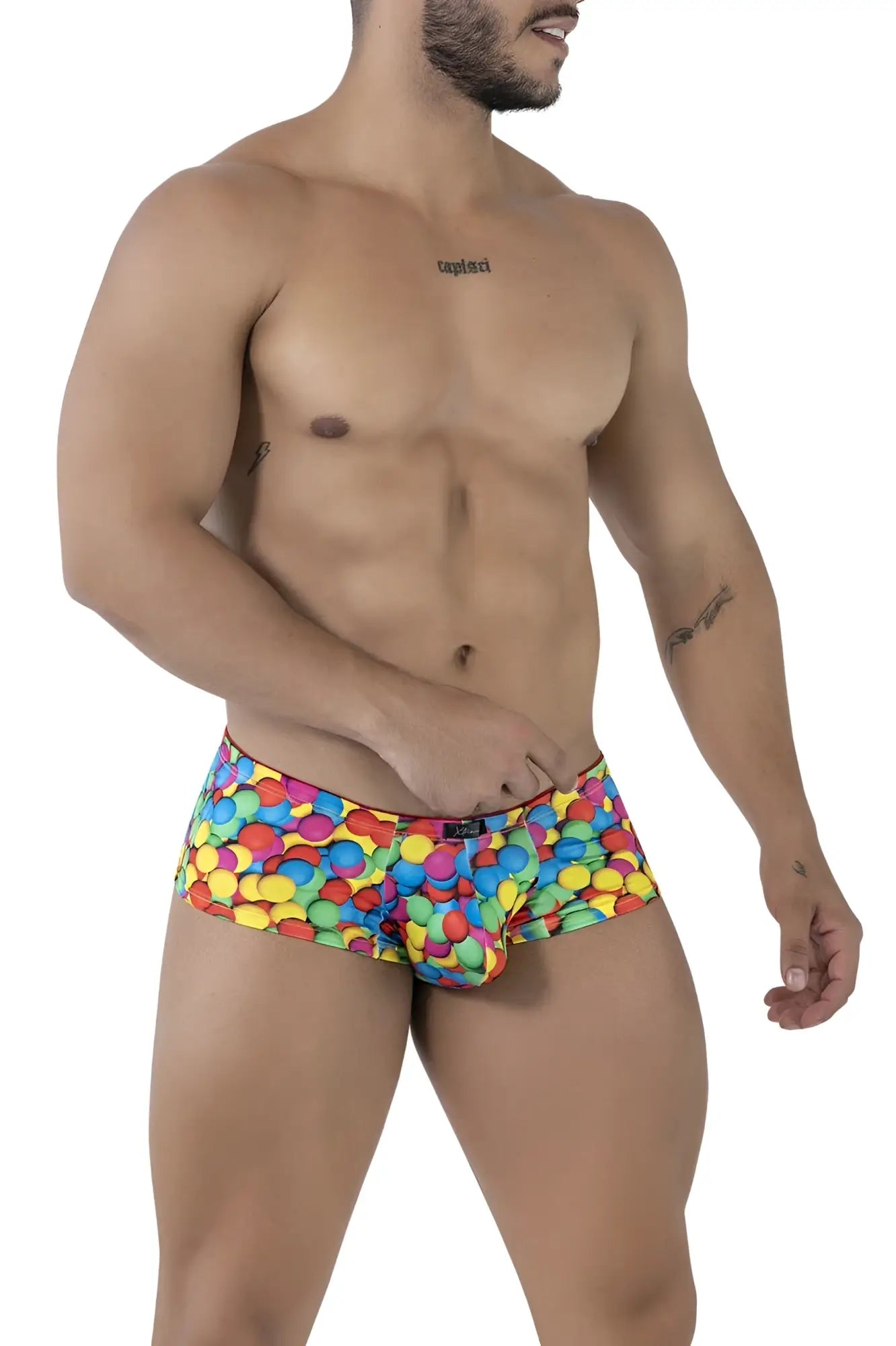 Xtremen 91249 printed trunks vibrant rainbow-colored candy-themed briefs with playful multicolored dot pattern