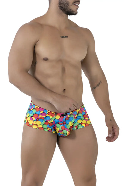 Xtremen 91249 printed trunks vibrant rainbow-colored candy-themed briefs with playful multicolored dot pattern