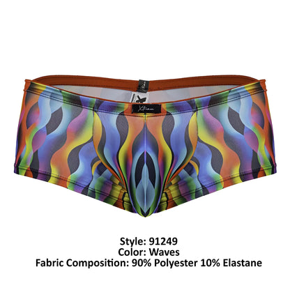 Xtremen 91249 printed trunks color waves vibrant rainbow wave patterned men’s briefs with orange waistband in polyester elastane blend