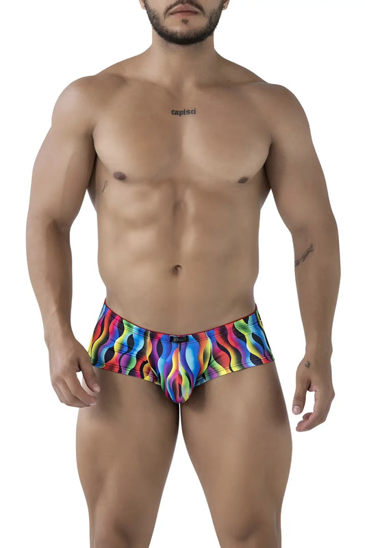 Xtremen 91249 printed trunks color waves vibrant rainbow wave-patterned men’s briefs in stretchy form-fitting fabric