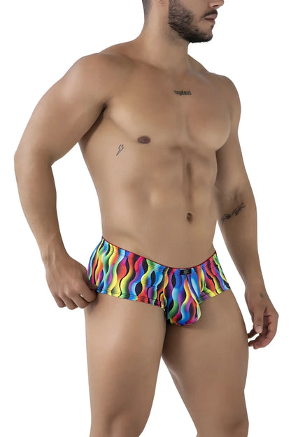 Xtremen 91249 printed trunks vibrant rainbow wave patterned men’s briefs in stretchy color fabric