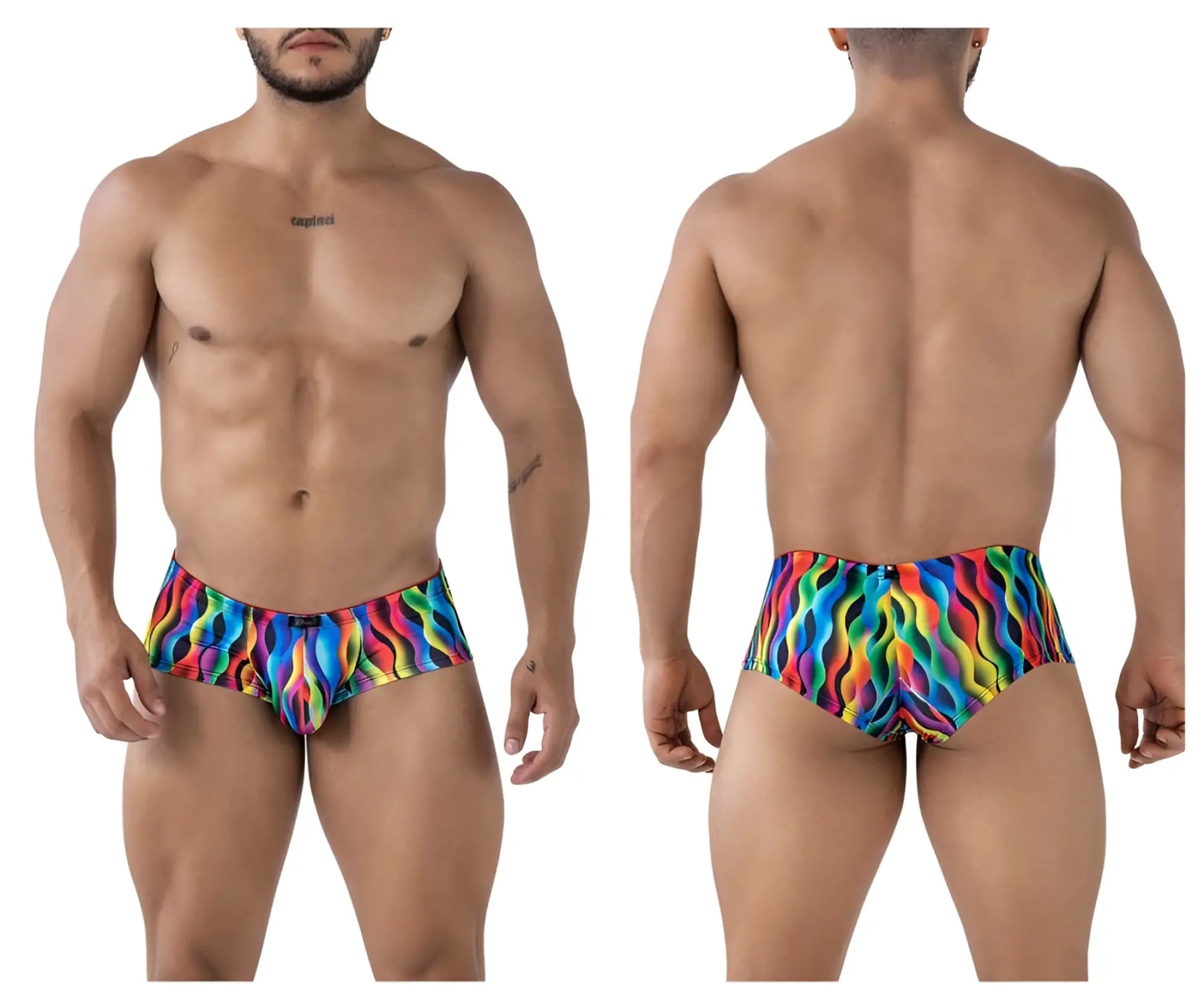 Xtremen 91249 printed trunks color waves vibrant rainbow wave-patterned swim trunks with snug form-fitting design