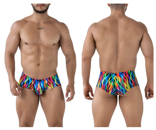 Xtremen 91249 printed trunks color waves vibrant rainbow wave-patterned swim trunks with snug form-fitting design