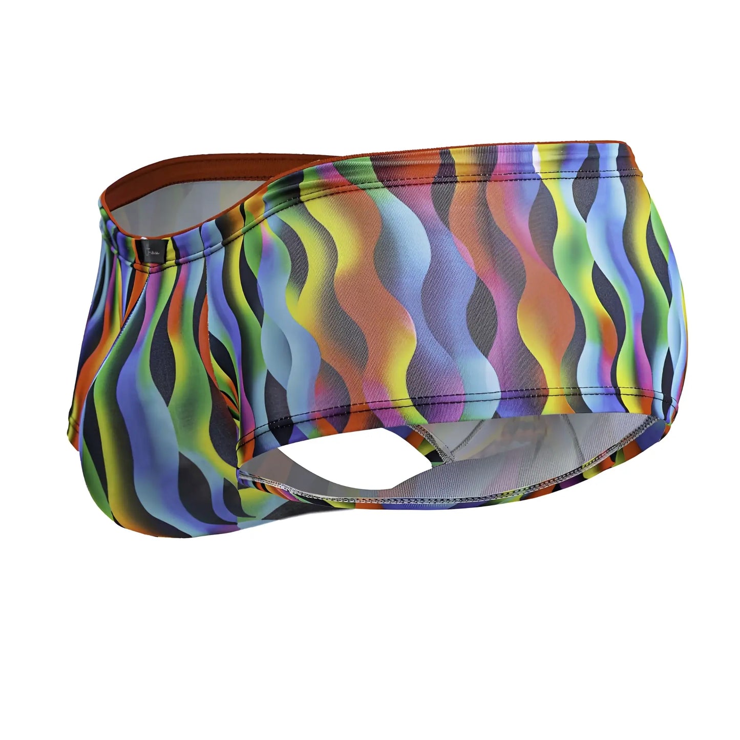 Xtremen 91249 printed trunks with vibrant rainbow wave pattern and stretchy seamless fabric finish