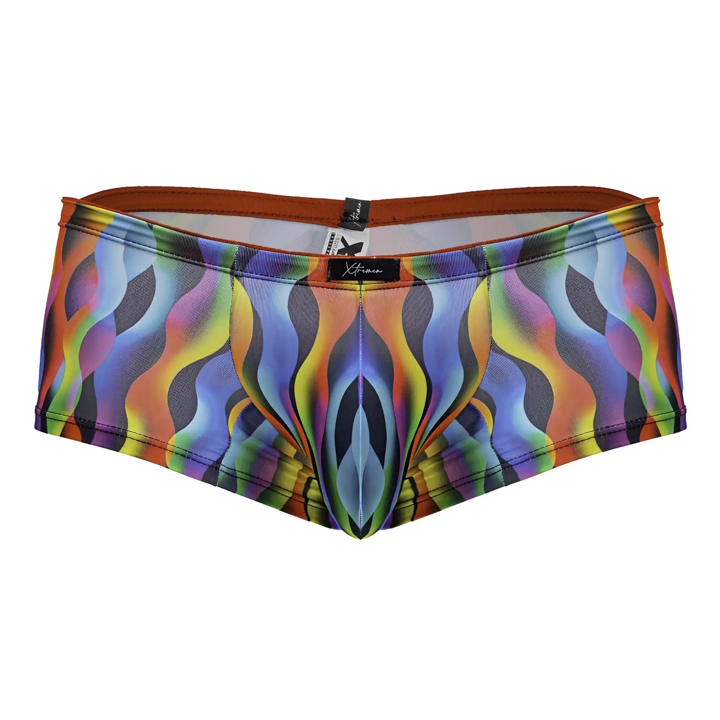 Xtremen 91249 printed trunks vibrant rainbow wave-patterned men’s briefs with brown elastic waistband