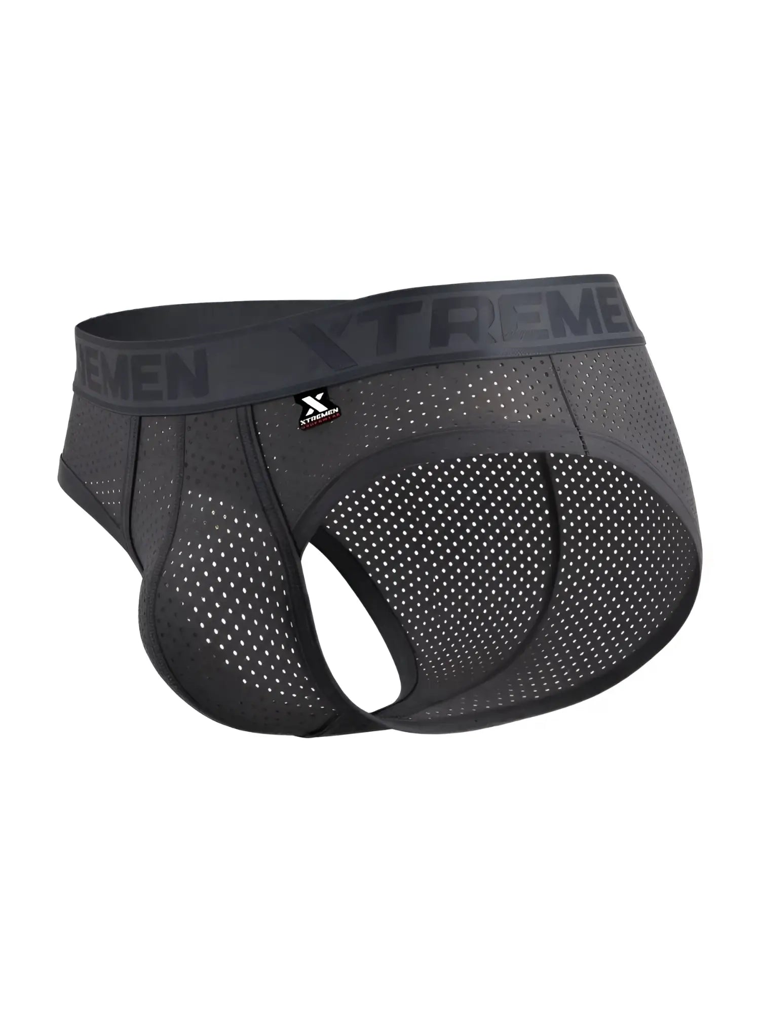 Black mesh xtremen 91250 microfiber briefs in gray with xtreme branding on the waistband for athletic use