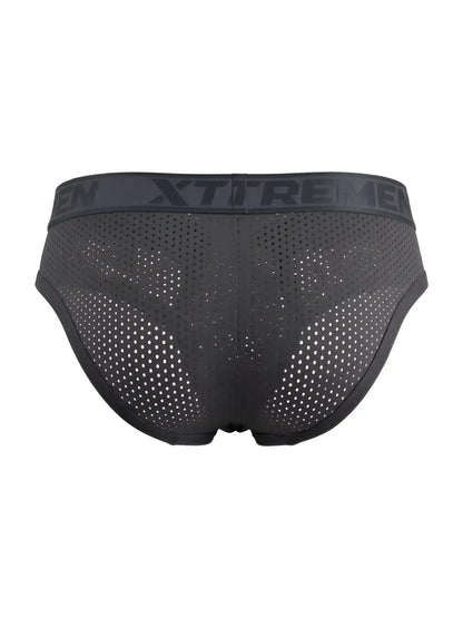 Black xtremen 91250 microfiber mesh briefs with perforated fabric and branded elastic waistband in gray color