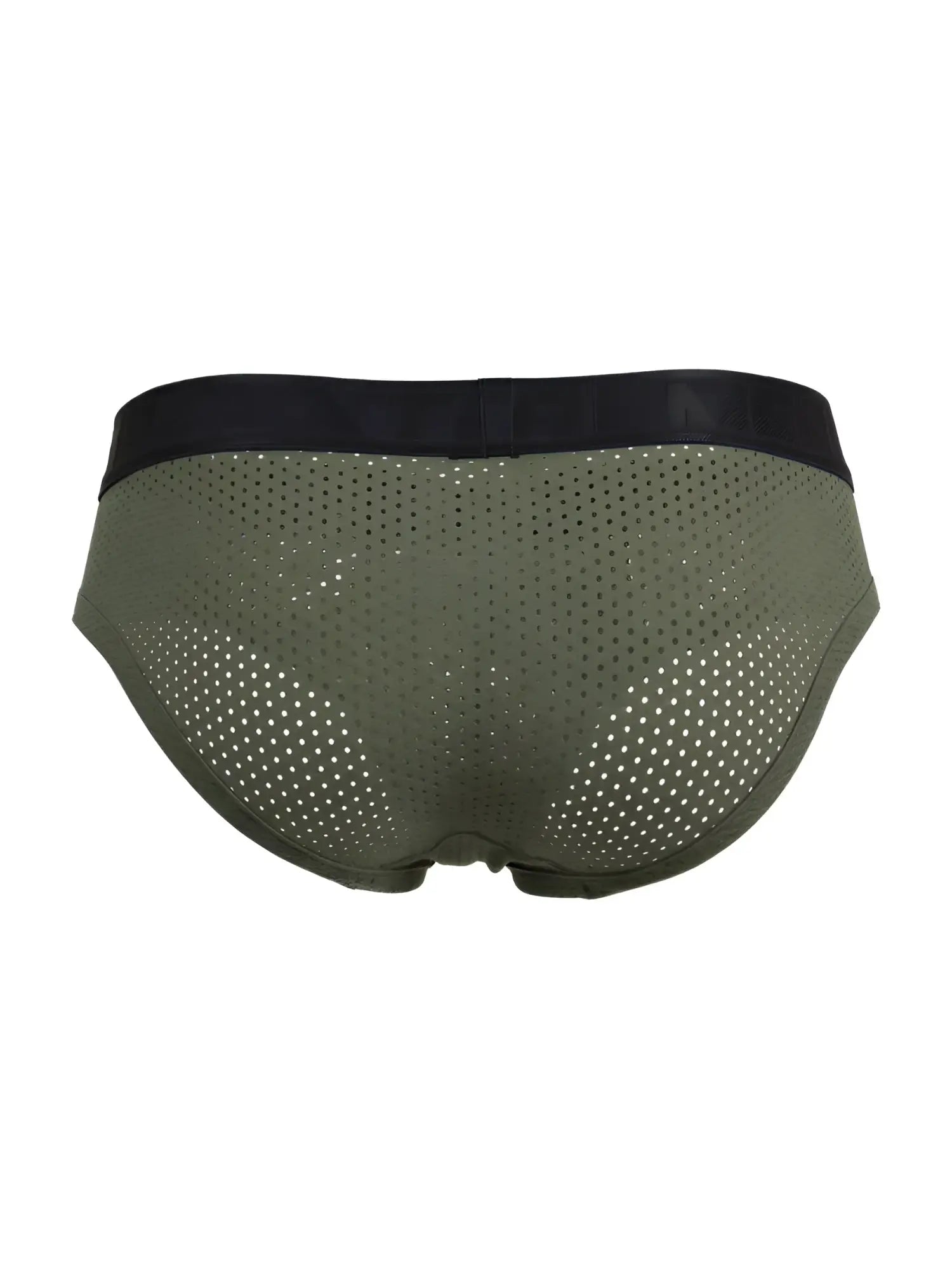 Xtremen 91250 microfiber mesh briefs in olive green with perforated design and black elastic waistband