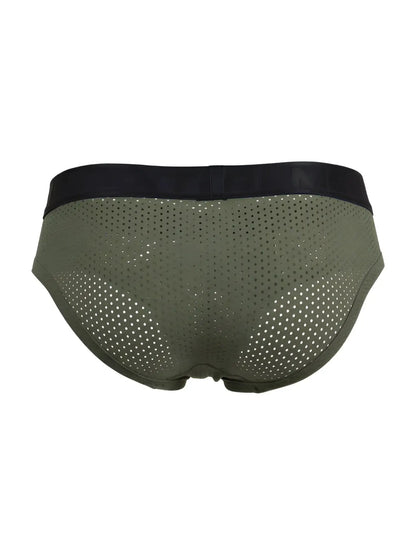 Xtremen 91250 microfiber mesh briefs in olive green with perforated design and black elastic waistband