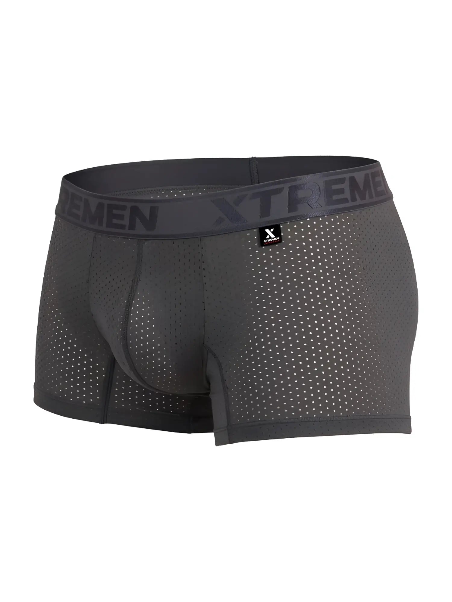 Dark gray xtremen 91251 microfiber mesh boxer briefs with breathable perforated design and elastic waistband