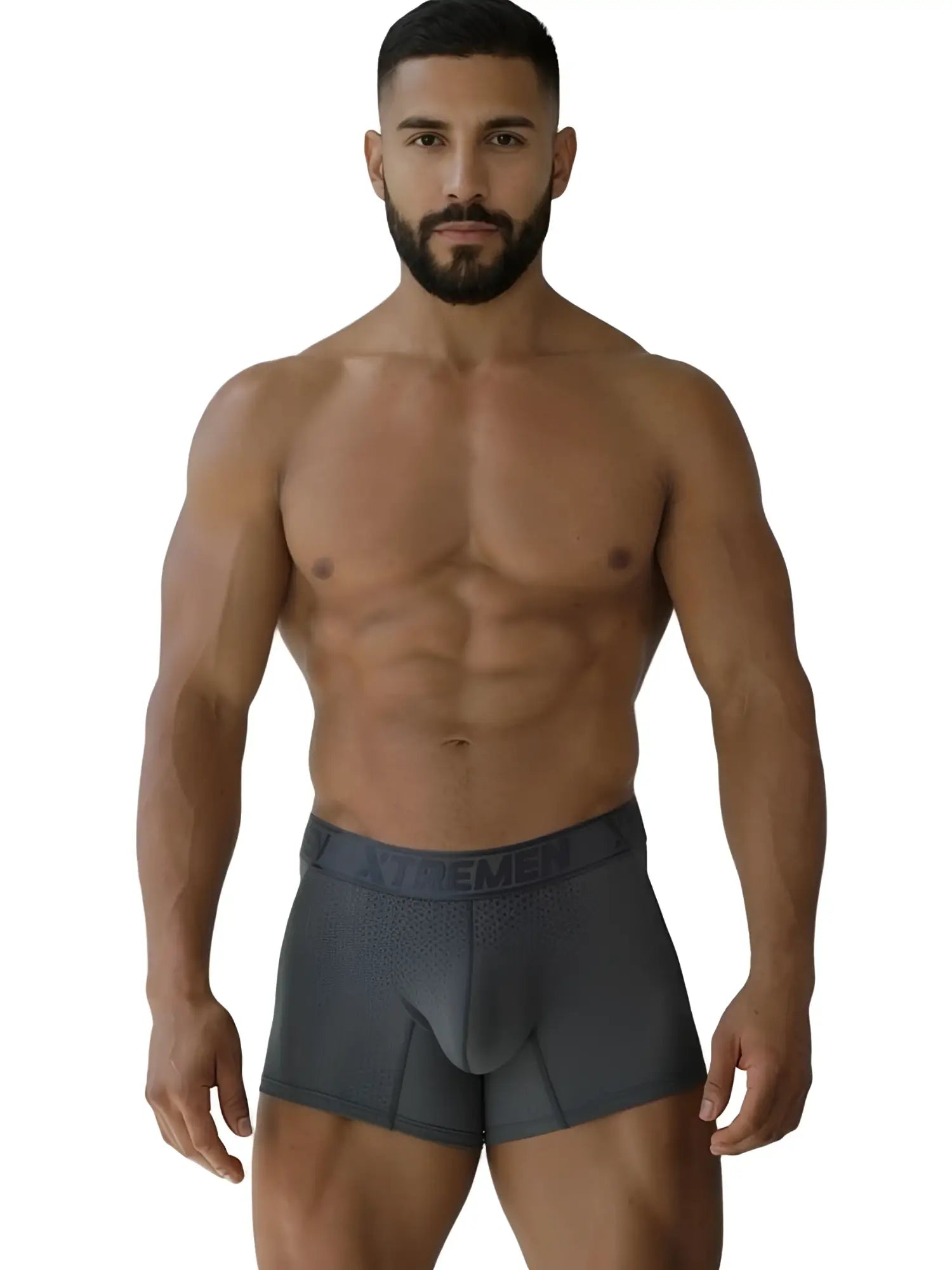 Dark gray xtremen 91251 microfiber mesh boxer briefs with contoured design and extreme branded elastic waistband
