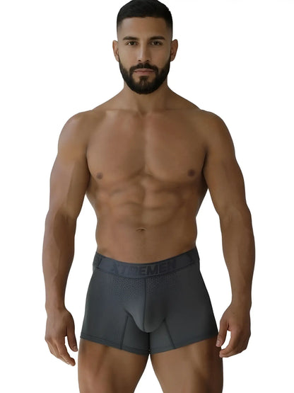 Dark gray xtremen 91251 microfiber mesh boxer briefs with contoured design and extreme branded elastic waistband