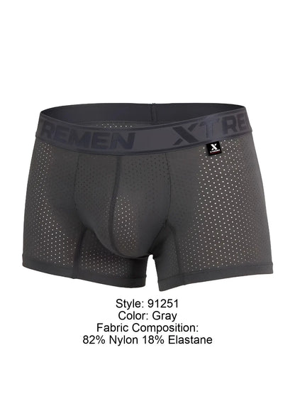 Gray xtremen 91251 microfiber mesh boxer briefs with perforated design and elastic waistband for men