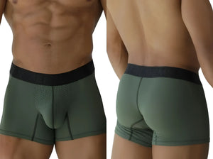 Olive green xtremen 91251 microfiber mesh boxer briefs with black elastic waistband featuring brand logo