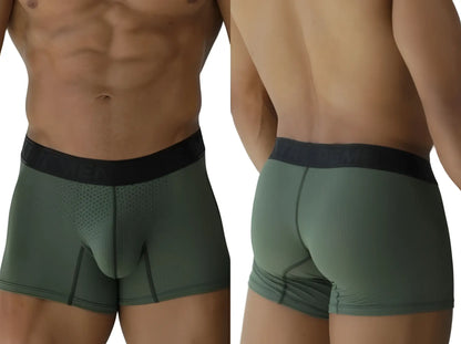 Olive green xtremen 91251 microfiber mesh boxer briefs with black elastic waistband featuring brand logo