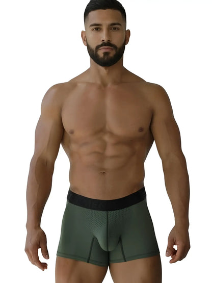 Xtremen 91251 military green microfiber mesh boxer briefs with black elastic waistband in olive green