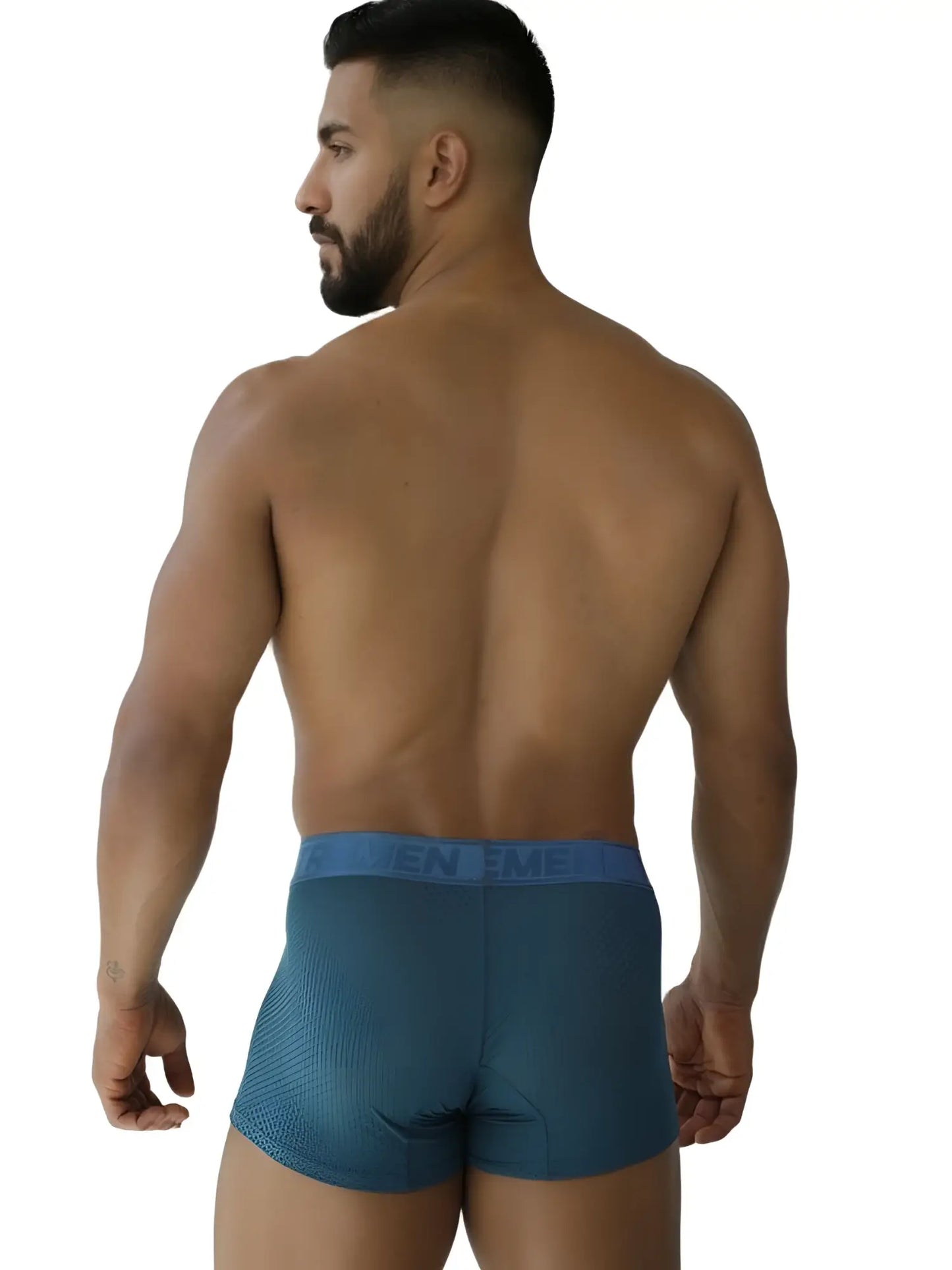 Teal microfiber mesh men’s boxer briefs with petrol color and en eme branded elastic waistband Xtremen 91251