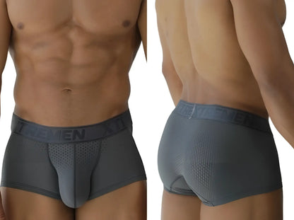 Gray xtremen 91252 microfiber mesh trunks with perforated front panel and talmen elastic waistband in dark gray lettering