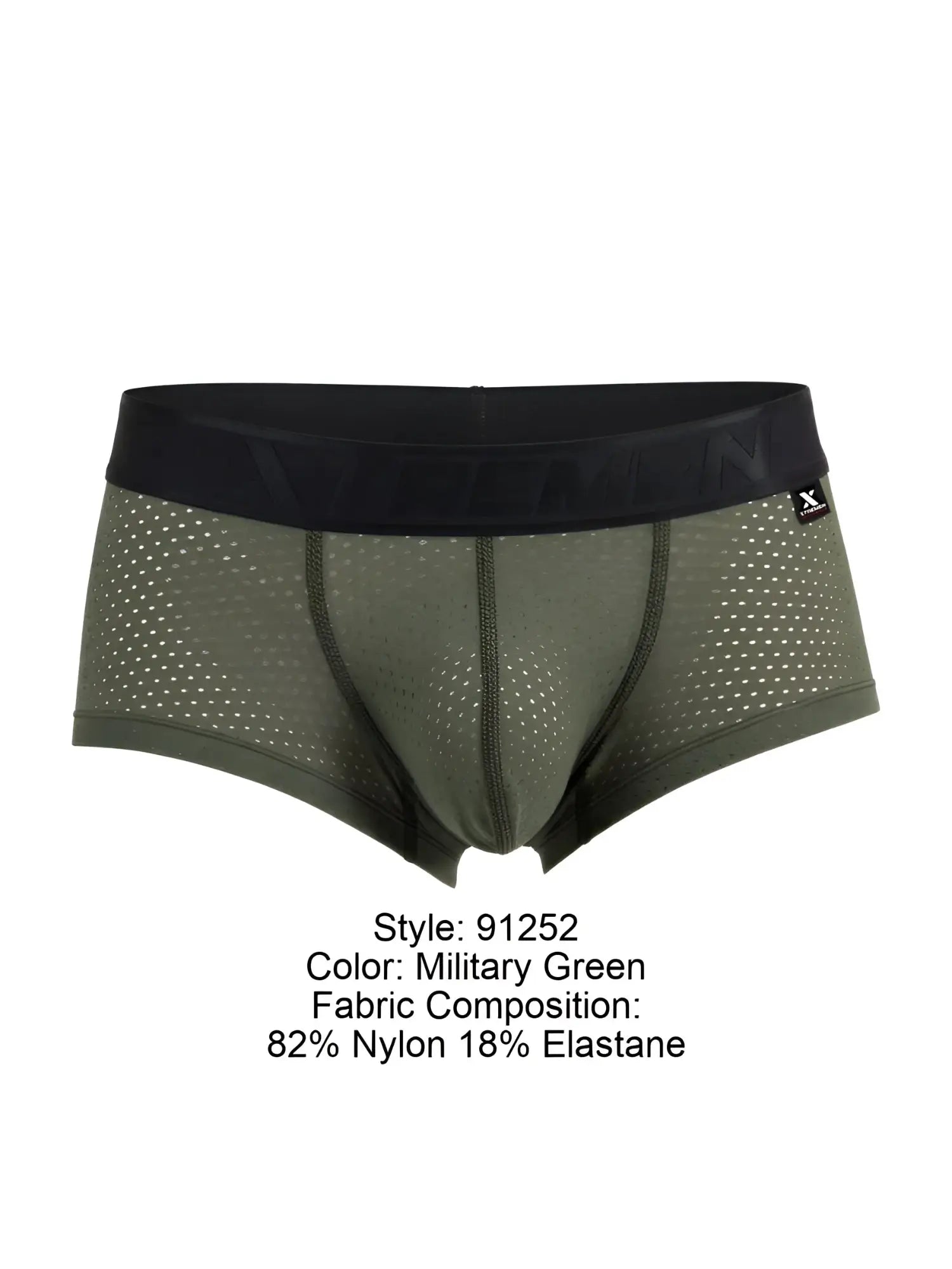 Military green xtremen 91252 microfiber mesh trunks with black elastic waistband for breathable comfort