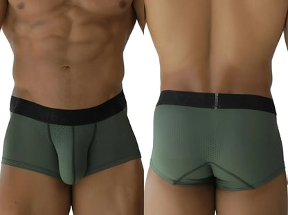 Olive green xtremen 91252 microfiber mesh trunks with black elastic waistband and subtle perforated detailing