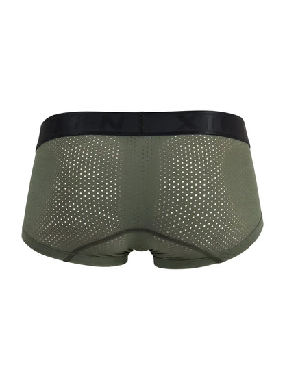 Olive green microfiber mesh briefs with black elastic waistband xtremen 91252 military green trunks