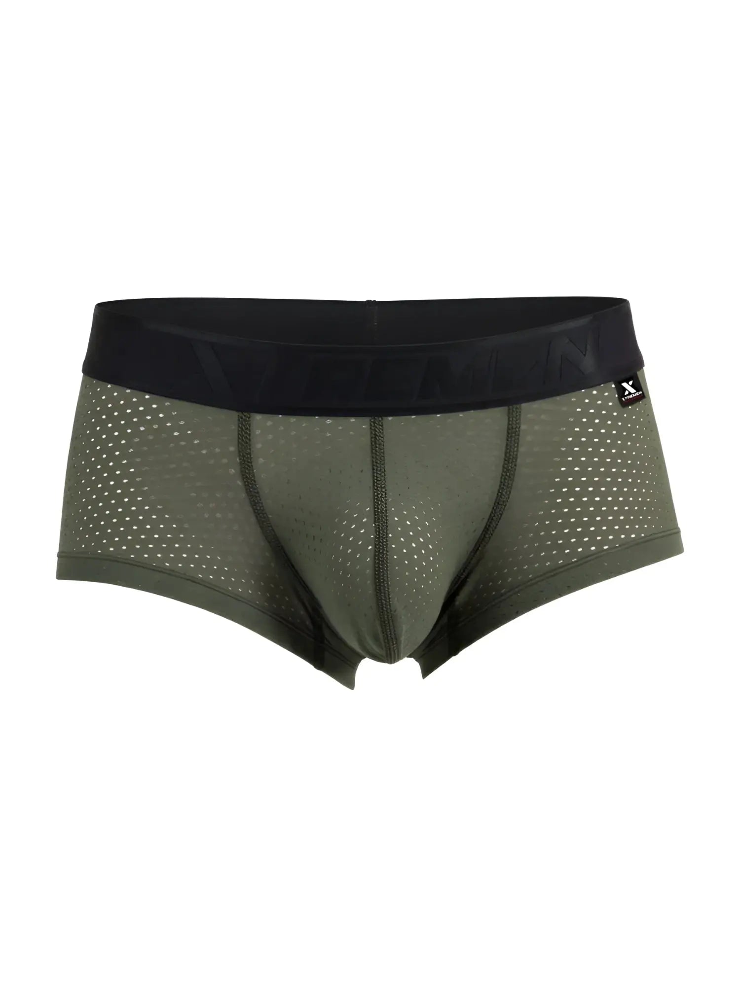 Xtremen 91252 microfiber mesh trunks in military green with olive green briefs and black elastic waistband logo