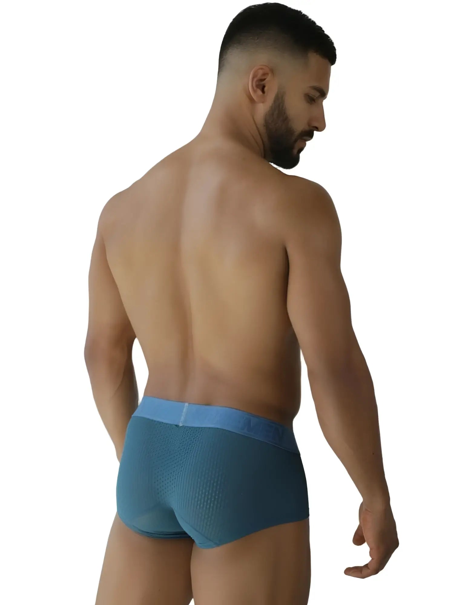 Xtremen 91252 microfiber mesh trunks in petrol color with light blue elastic waistband and breathable blue mesh briefs