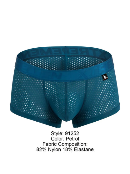 Petrol-colored xtremen 91252 microfiber mesh men’s boxer briefs with breathable fabric and elastic branded waistband