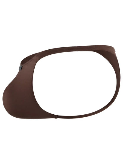 Xtremen brown thong with a minimalist, side-bar design and smooth, matte fabric finish.