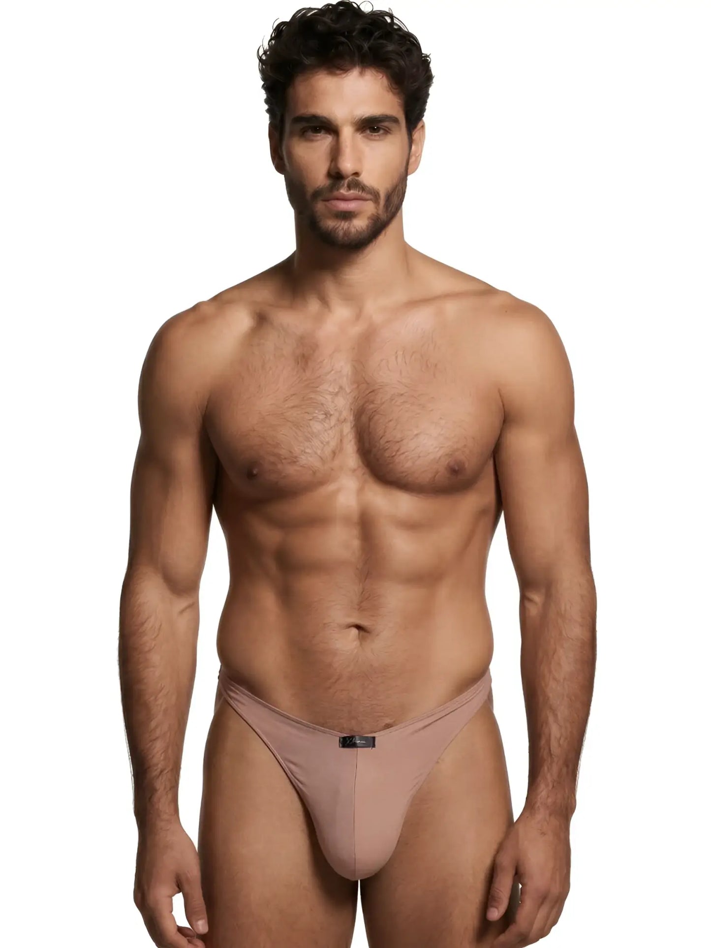 Xtremen taupe bikini brief with a smooth, matte fabric finish and a centered brand logo tag.