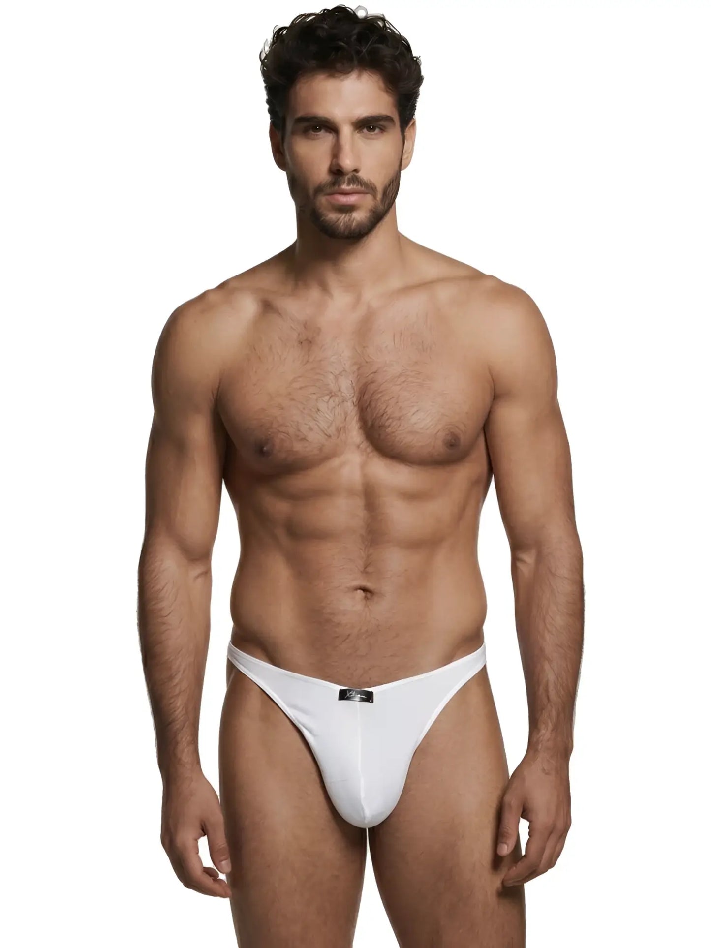 Xtremen white bikini underwear featuring a minimalist fit and a small branded logo tag on the front waistband.
