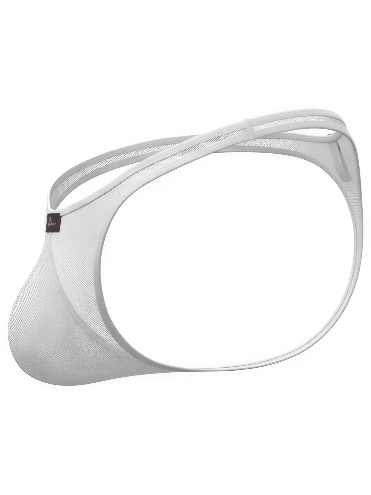Xtremen white mesh thong with a contoured pouch and thin elastic waistband.