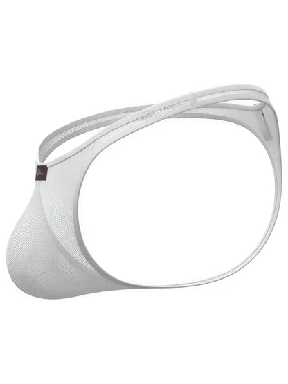 Xtremen white mesh thong with a contoured pouch and thin elastic waistband.