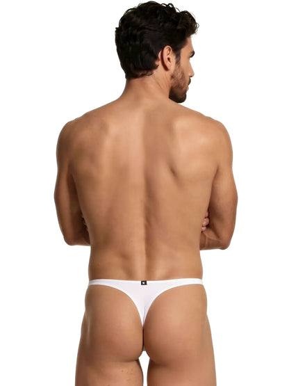 Xtremen white thong featuring a thin waistband and minimalist fit, viewed from the back.